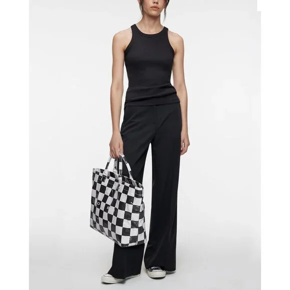 Trendy Women's Checkered PVC Tote Bag Large Waterproof Lightweight - Picture 3 of 5